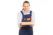 © jenausmax - Beautiful portrait of a delivery man. White background.