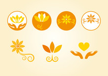 Esoterically Decorated Flowers. Orange Flowers In The Logo. Floral Esoteric Elements.