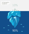 iceberg infographic polygon flat illustration. Blue waves and  small fishes.