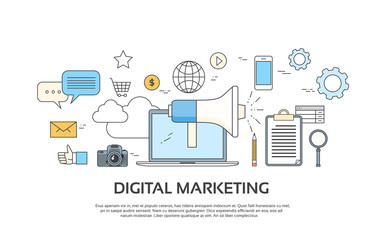 Wall Mural - digital marketing laptop business megaphone device loudspeaker web banner set