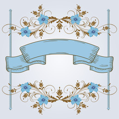 Wall Mural - Floral frame of ornament and ribbon