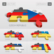 Germany and Czech, Slovakia, Ukraine, Estonia, Romania Flag. 3d vector puzzle. Set 04.
