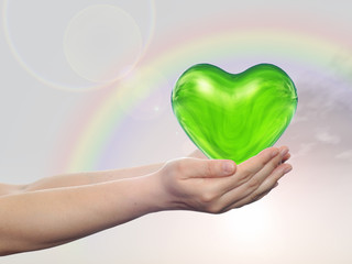 Sticker - Human hand with heart and rainbow