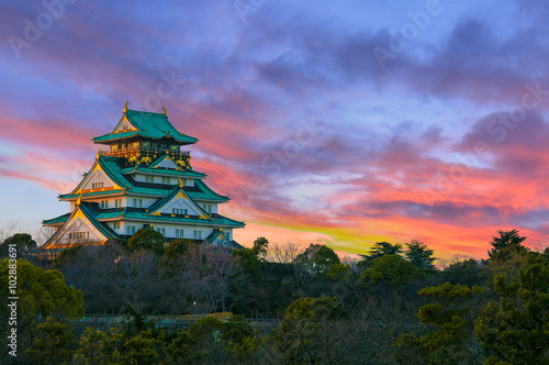 Amazing sunset Image of Osaka Castle Canvas Print