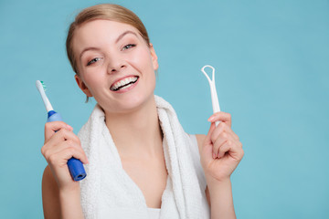 Wall Mural - Girl with brush and tongue cleaner.