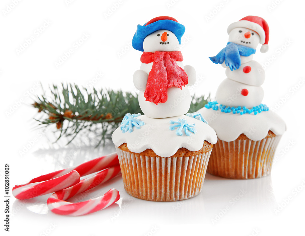 Christmas cupcakes isolated on white