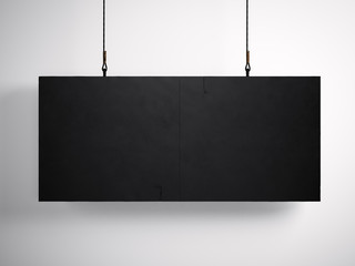 Wall Mural - Photo of blank black canvas hanging on the white background.  3d render