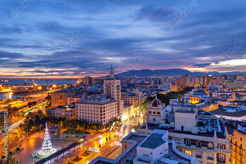 Naklejka - mata magnetyczna na lodówkę Malaga, Andalusia, Spain, view from the roof of building