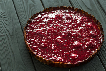 Wall Mural - Delicious Healthy Raw Raspberry Tart from Almond Meal and Raspberries