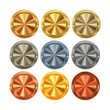 vector Collection of round knobs of different kinds of metal gold silver platinum copper bronze brass aluminum with centric circles