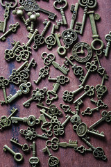 steampunk old vintage metal keys background