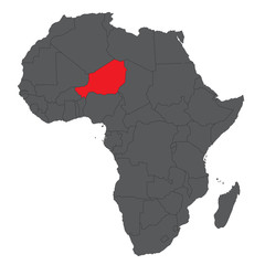 map of africa on gray with red niger vector