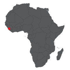 Sticker - Map of Africa on gray with red Sierra Leone vector