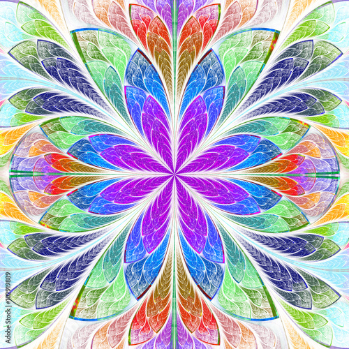Naklejka na szybę Multicolored symmetrical fractal flower in stained-glass window