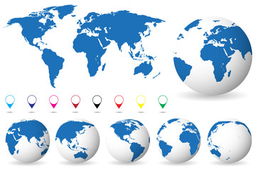 Wall Mural - set of globes with different continents and a map earth