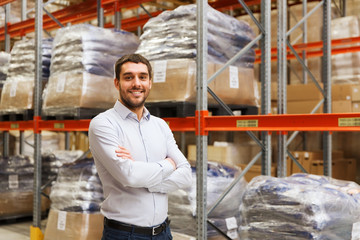 Sticker - happy man at warehouse