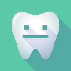 Poster - long shadow tooth icon with a emotionless text face