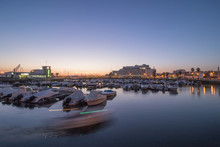 View Of The Peaceful Marina Of Faro City, Portugal At Dawn.