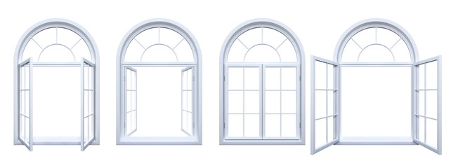 Collection of isolated white arched windows