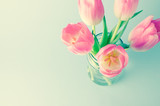 Fototapeta Tulipany - Beautiful pink tulips in jar