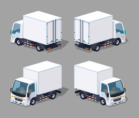 Wall Mural - White cargo truck. 3D lowpoly isometric vector illustration. The set of objects isolated against the grey background and shown from different sides