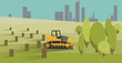 Deforestation with Yellow Bulldozer. Vector Illustration