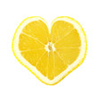 Juicy slice of lemon in heart shape isolated on white