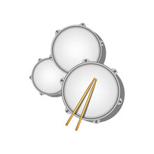 Drums And Pair Of Wooden Drumsticks