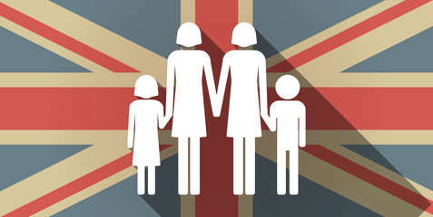 Canvas Print - Long shadow UK flag icon with a lesbian parents family pictogram