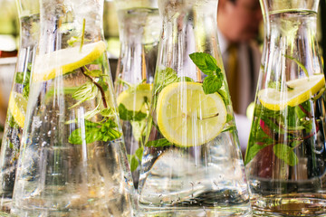 Lemon mint lemonade. Healthy homemade  citrus  juice