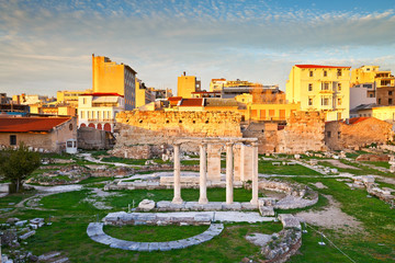 Canvas Print - Remains of the Hadrian's Library in Plaka in Athens, Greece.