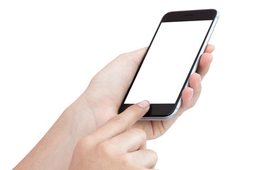 Aufkleber - female hand using phone isolated on white background
