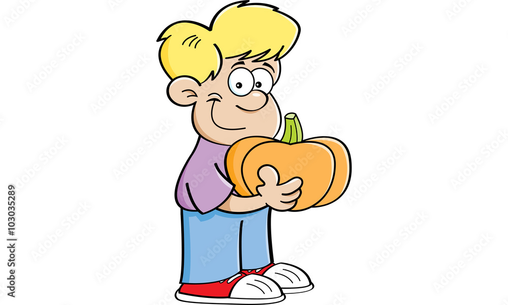 Cartoon illustration of a boy holding a pumpkin. Stock Vector | Adobe Stock