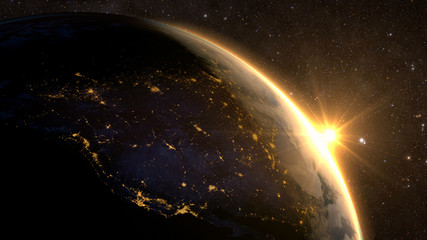 Wall Mural - planet earth with a spectacular sunset, view on usa and canada.
