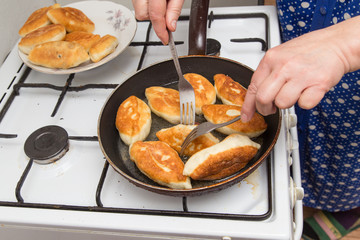 Wall Mural - Food patties in a frying pan