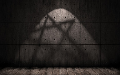 grunge background with shadow in the shape of a pentagram, star, dark underground room