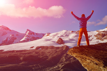 Wall Mural - hiker at the top of a pass