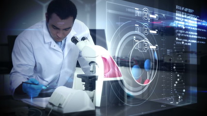 Poster - Scientist looking in a microscope