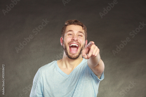 Happy content handsome man guy laughing. - Buy this stock photo and explore  similar images at Adobe Stock | Adobe Stock
