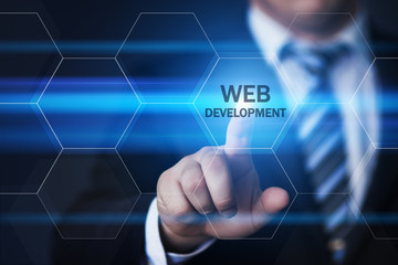 Wall Mural - businessman pressing button on virtual screens