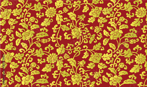 Golden Chinese floral pattern Poster Mural XXL