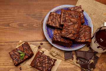 Wall Mural - Plate with delicious chocolate brownies