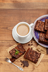 Wall Mural - Plate with delicious chocolate brownies