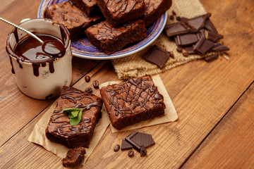 Wall Mural - Plate with delicious chocolate brownies