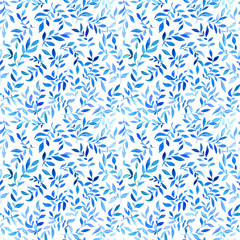 Naklejka na meble Watercolor seamless pattern with blue, azure leaves. Floral pattern with watercolor. 