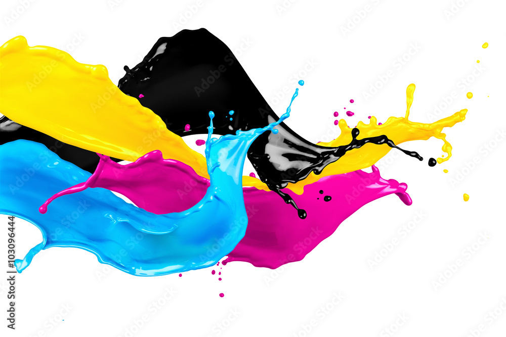CMYK wild color splash isolated on white background - obrazy, fototapety, plakaty 