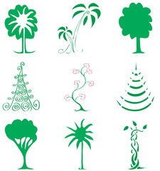 vector set of abstract trees/set of vector illustrations green abstract trees 