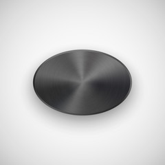 Wall Mural - black abstract geometric shape, ellipse, oval badge, blank button template with metal texture, reali