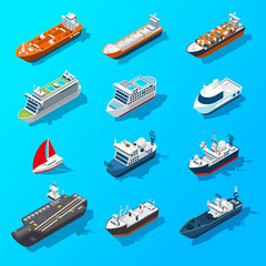 Wall Mural - Ships Boats Vessels Isometric Icon Set 