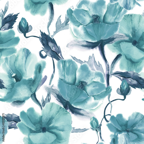 Jalousie-Rollo - Floral Seamless Pattern (von Marina Grau)